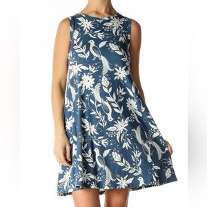 Loft Blue Holiday A-Line Printed Stretch Jersey Dress